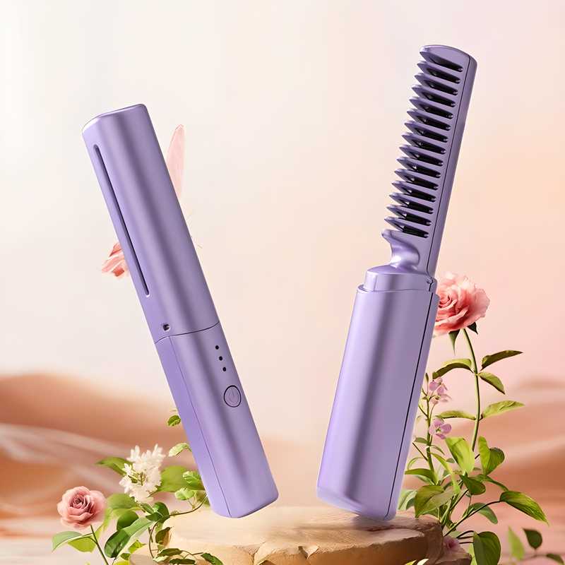 Meneflix Portable Cordless Hair Straightener | Mini Rechargeable Hot Comb with Adjustable Heat